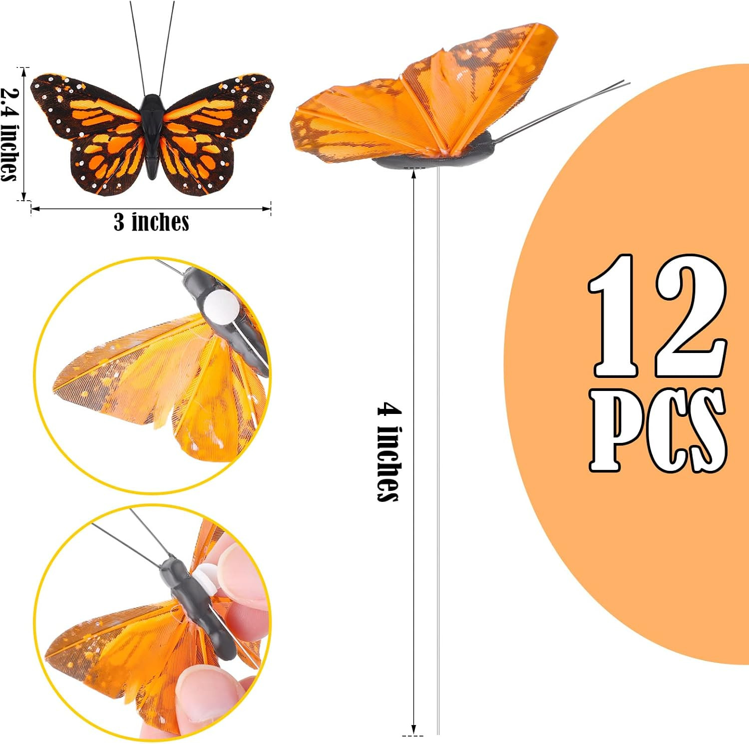 Ysleen 12 Set Monarch Butterfly Decoration Artificial Butterflies Feather Picks