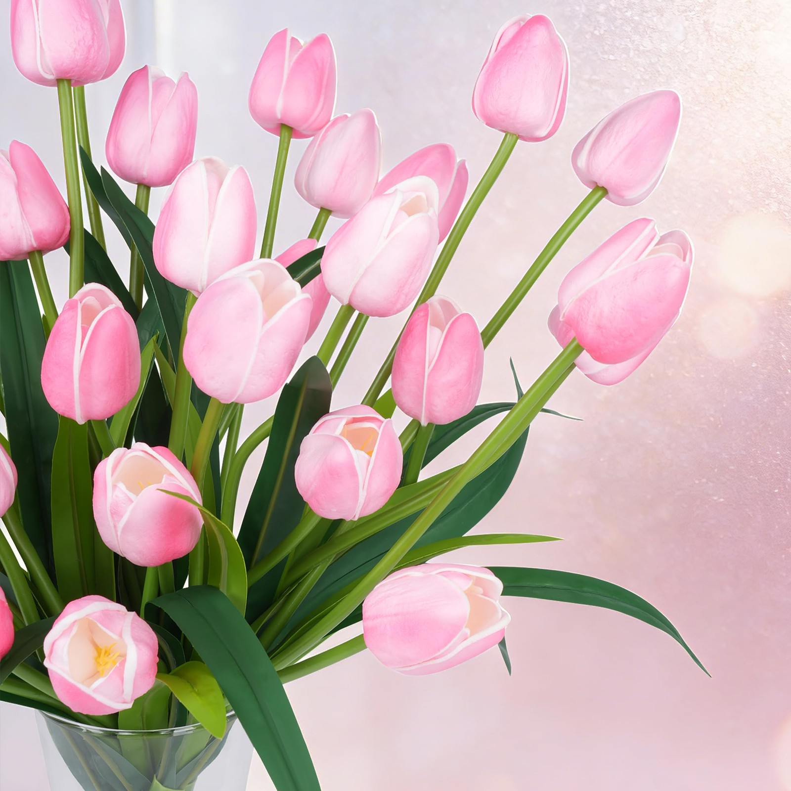 30Pack 18.9 Inch Large Pink Simulation Tulip Artificial Flowers Faux