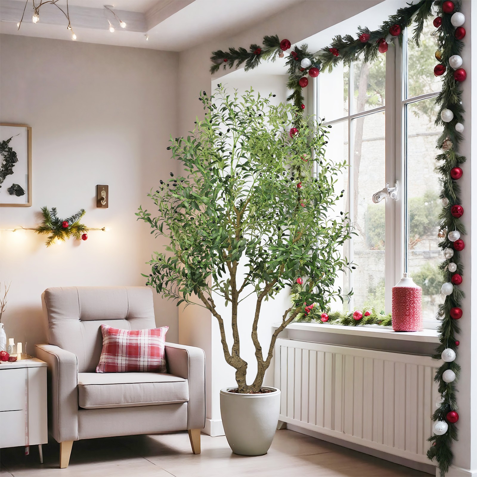 8FT Tall Artificial Olive Tree Large Faux Potted Tree Indoor/Outdoor Decor