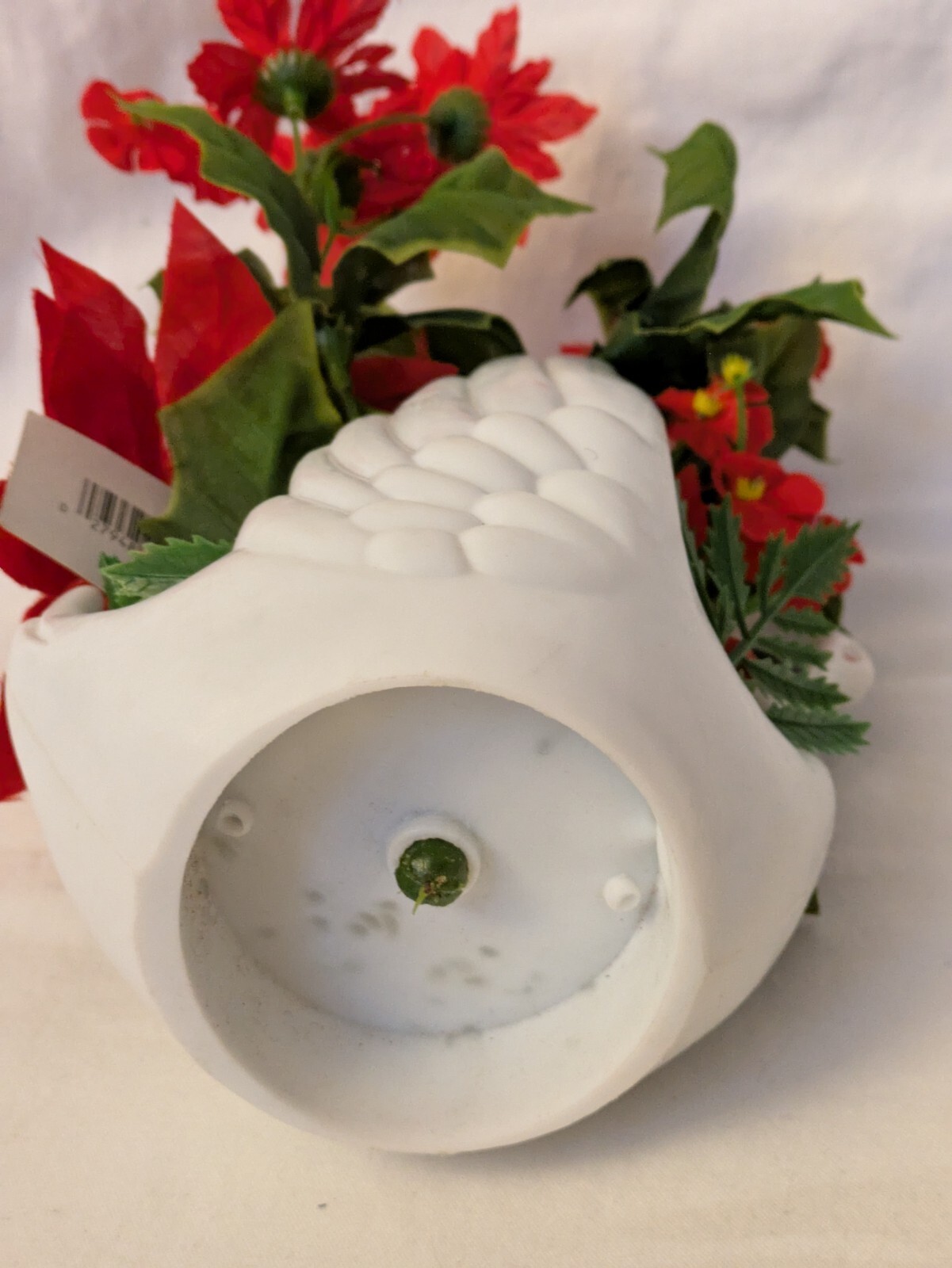 Vintage Artificial Red Flower White Plastic Swan Big Wing Planter Markovitz