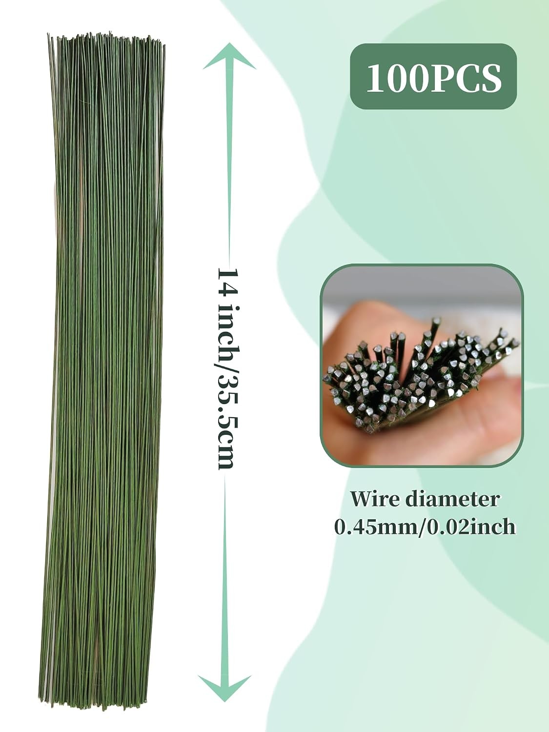 100 pcs 14 in 26 Gauge Floral Stem Wire Green Crafts Florist Wire Stems for