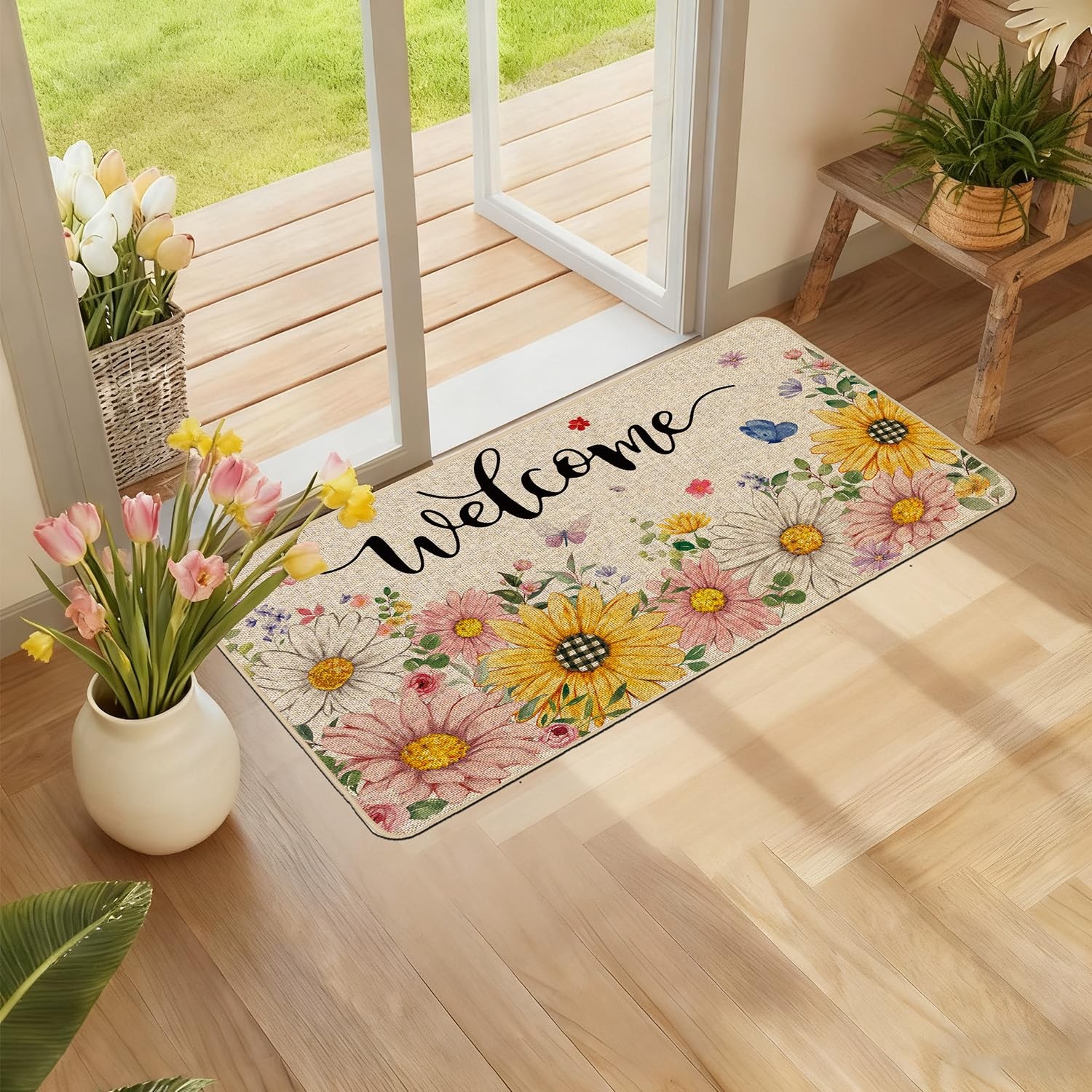 Baccessor Spring Summer 1’5″ x 2’5″ (Rectangular), Sunflower Daisy Welcome