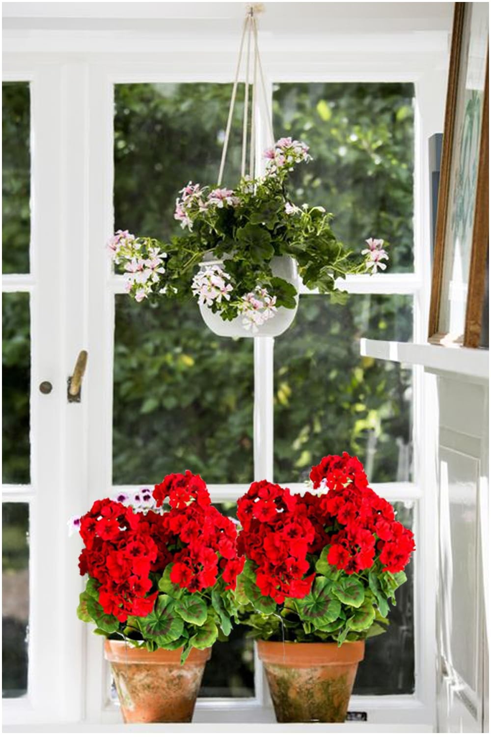Artificial Geranium Silk Flower Bush Red 19 Inches Faux Geranium Flowers Plan.