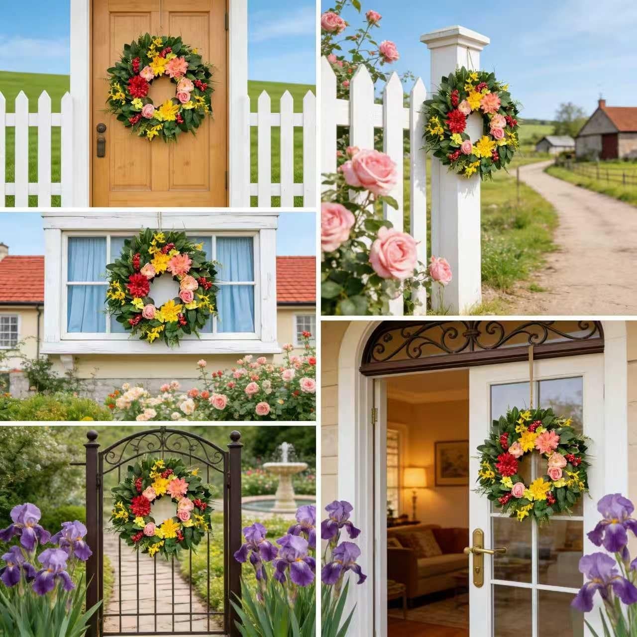 24″ Eucalyptus Wreath with Sunflowers & Daisies – All Season Door Decor, Indoor/
