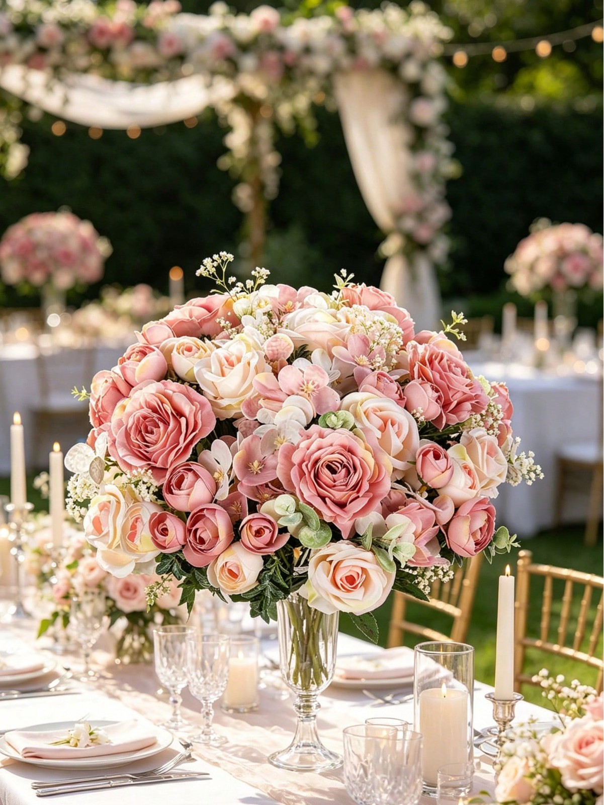 Pink Artificial Silk Rose Bouquet One Size For Wedding Home Decor