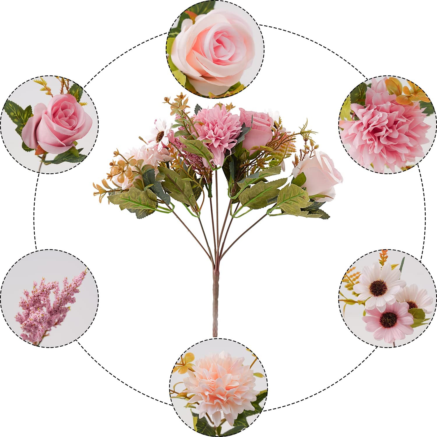 Fake Flowers in Vase, Artificial Pink Flowers in Vase for Decoration Faux Flo…