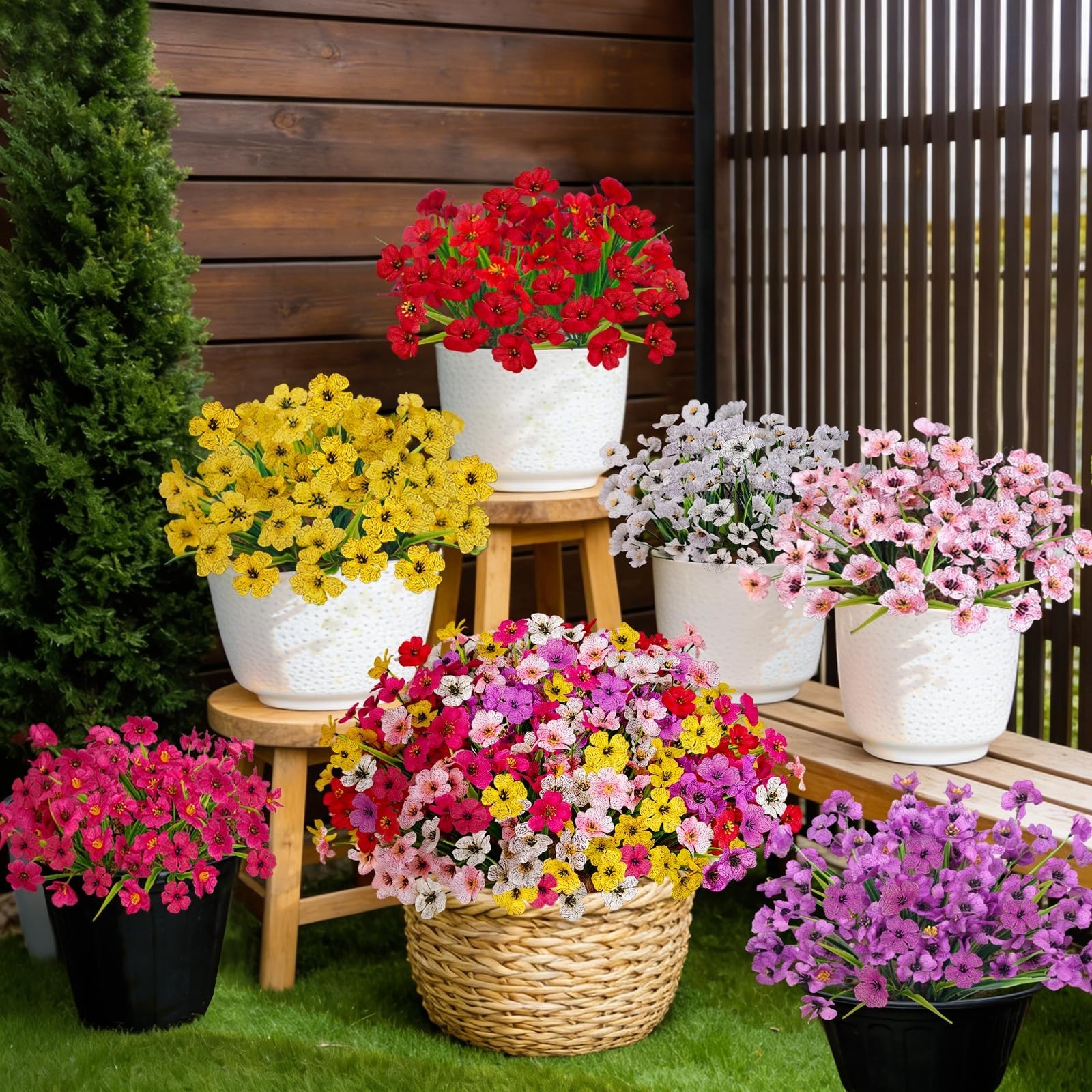 UV Resistant Artificial Flowers – 72 Bundles Faux Plants for Home Garden Decor