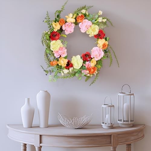 Spring & Summer Wreath 22 Inch with Mixed Flowers for Front Door Branch Wreath