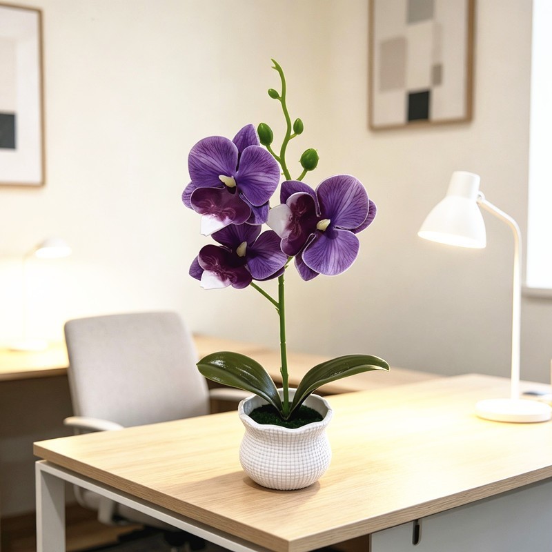 Fake Orchid Plant in Pot Plastic Fabric Materials 25x12cm for Modern Home Decor