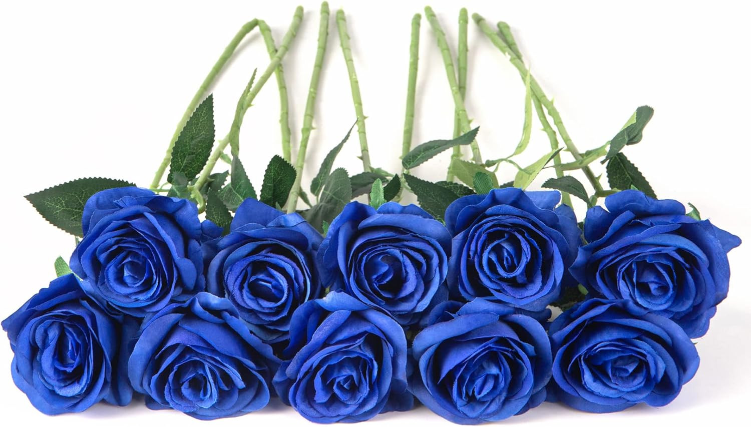 10pcs Royal Blue Artificial Silk Roses Long Stem Flowers for Wedding Decor DIY