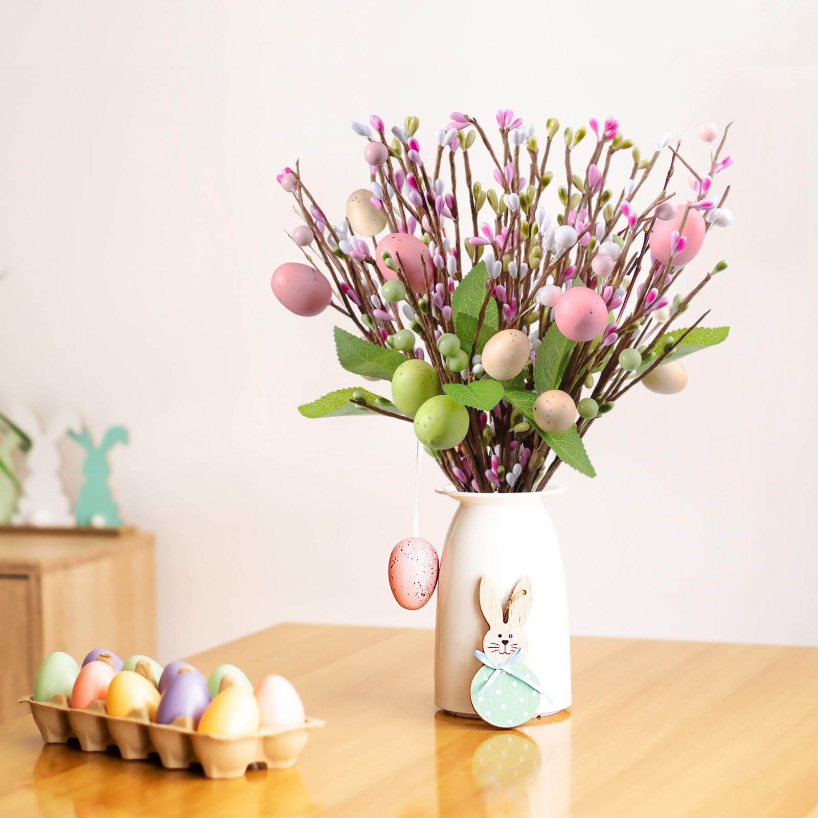8Pcs Easter Floral Egg Picks, 12.2in Artificial Easter Sprays Picks Spring Fl…