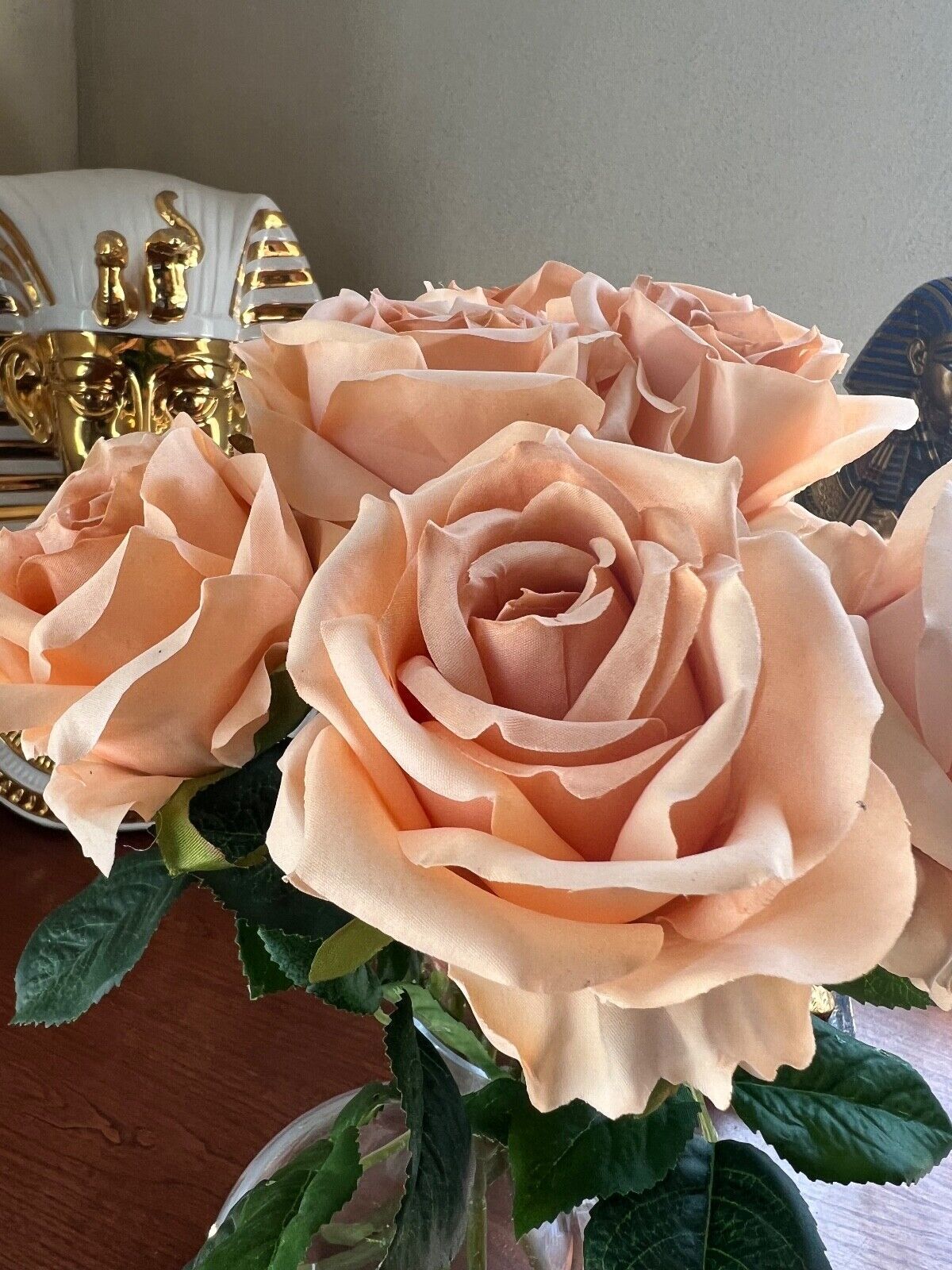 Rosscer Roses Artificial Silk 6 Piece Long Stem in Peach Color.