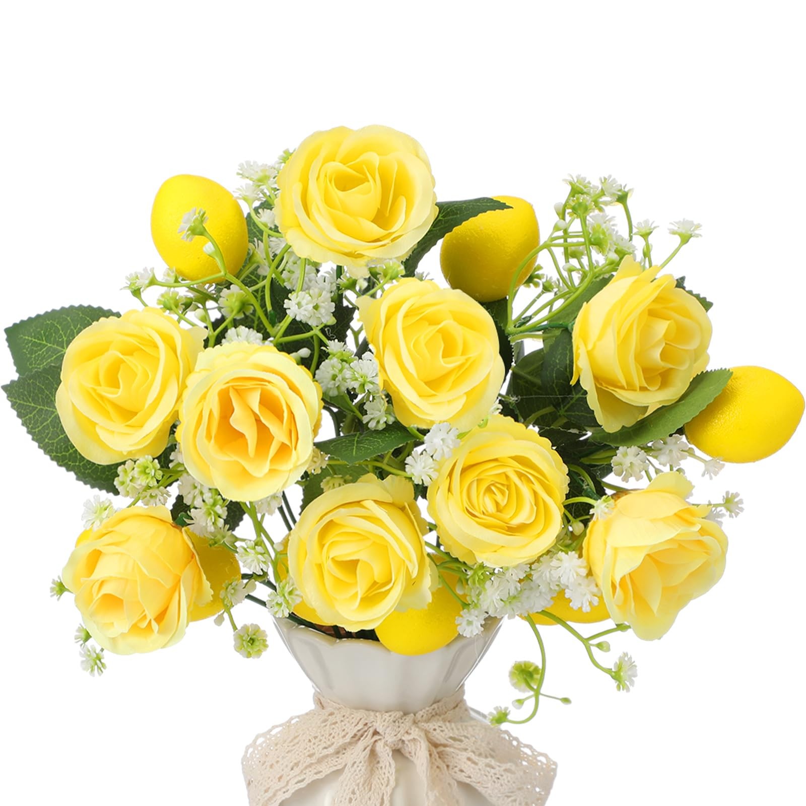 6 Pcs 12” Summer Artificial Lemon Branches Decor Fake Yellow Flower Picks Si…