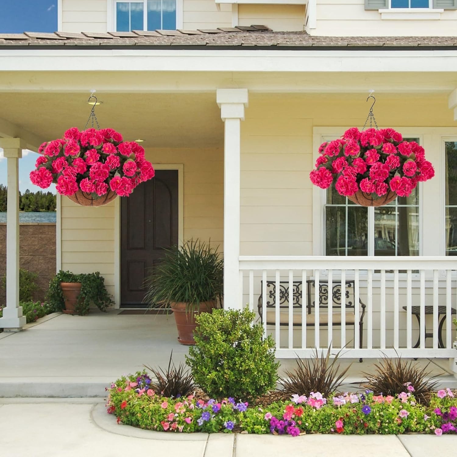 UV Resistant Artificial Geraniums Hanging Basket for Outdoor Decoration