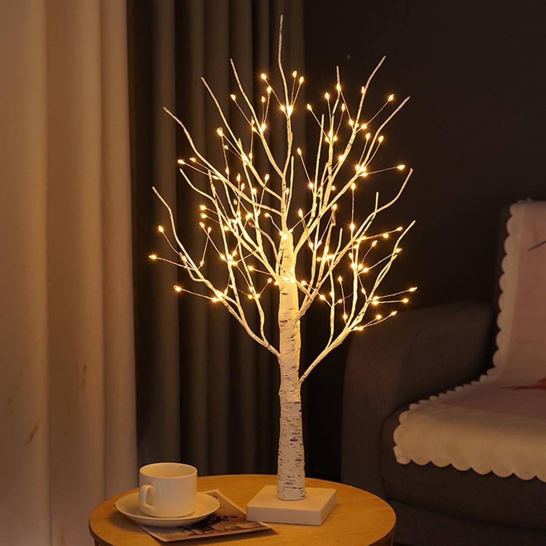 2FT Fairy Birch Tree with 144 LED Lights Artificial Tree Lamp with Timer for …