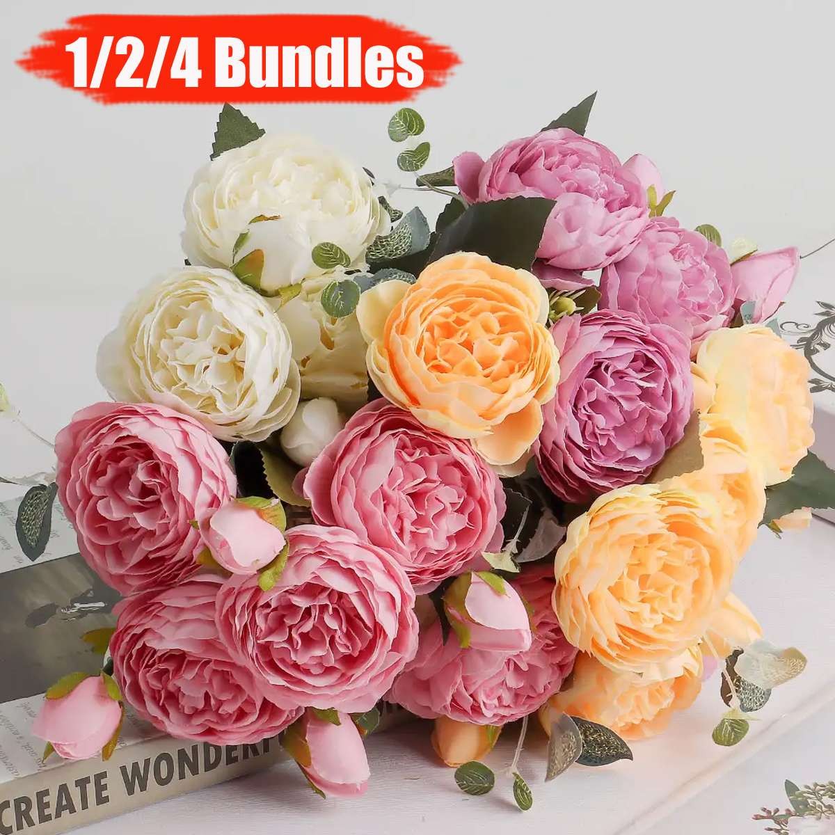 Large Silk Peony Artificial Flowers Wedding Bouquet Home Party Outdoor Decor