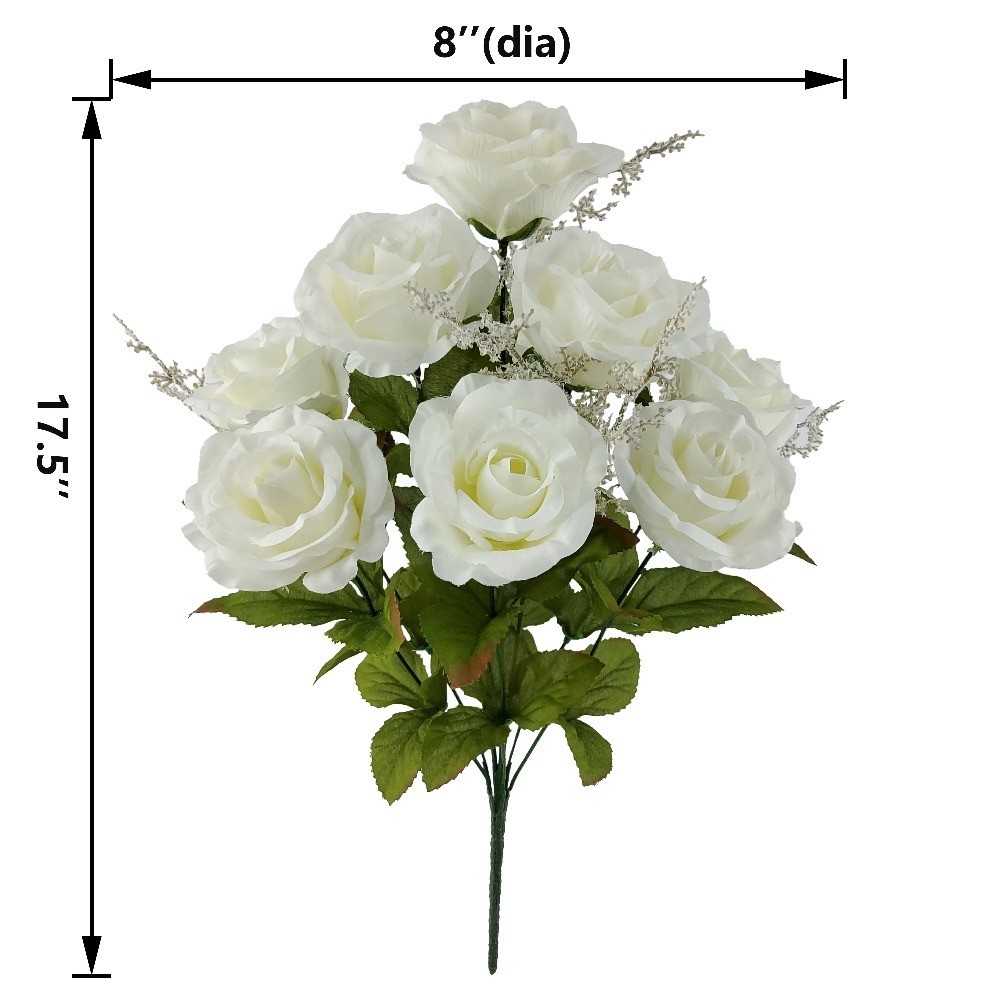 Artificial White Rose Bush Flower Arrangement for Home Decor 17.5 Inch