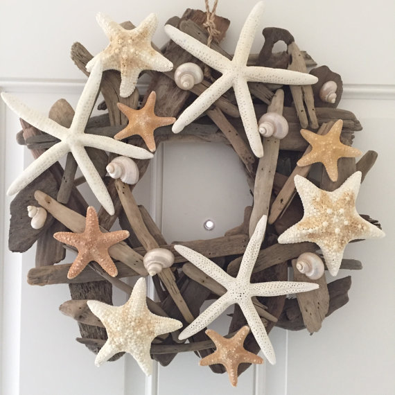 Beach Decor Handmade Starfish Driftwood Wreath – Coastal Home Decor – Starfish