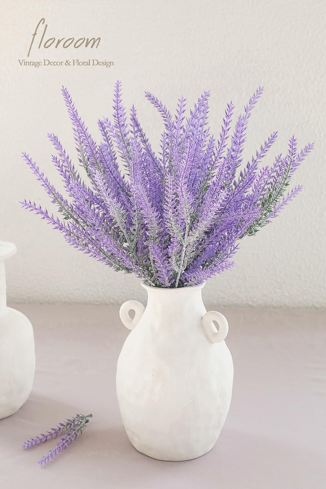 Artificial Purple Lavender, 4 Bushes Flocked Fake Lilac Flower for Wedding Bo…