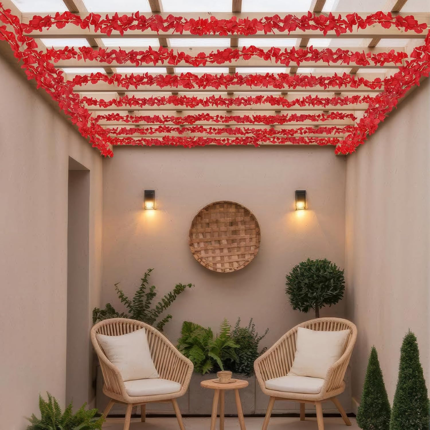 6 Pcs Wisteria Flower Garlands Red Artificial Wisteria Hanging Flowers 6.7 Feet