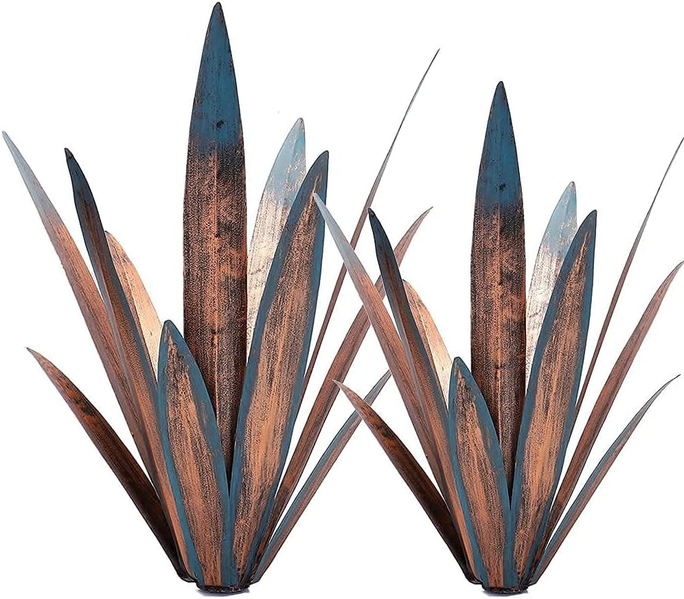 Hand-Painted 2pcs Metal Agave Plant Sculptures – DIY Rustic Home Yard Decor