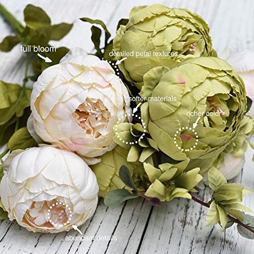Vintage Artificial Peonies Silk Peony Country Rustic (Beige, Green & Brown)