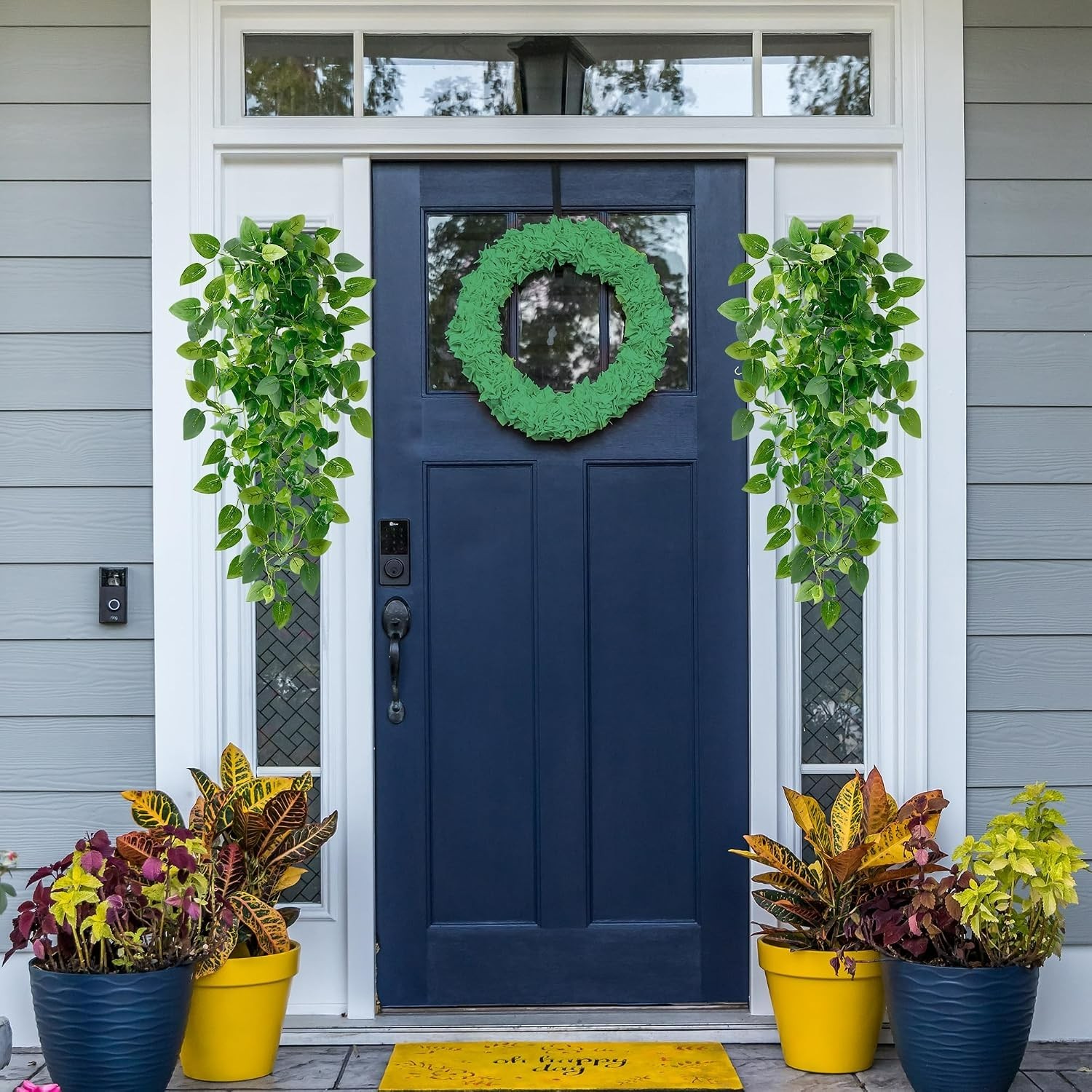 Realistic Faux Ivy Hanging Plants – Set of 2 for Indoor Outdoor Decor