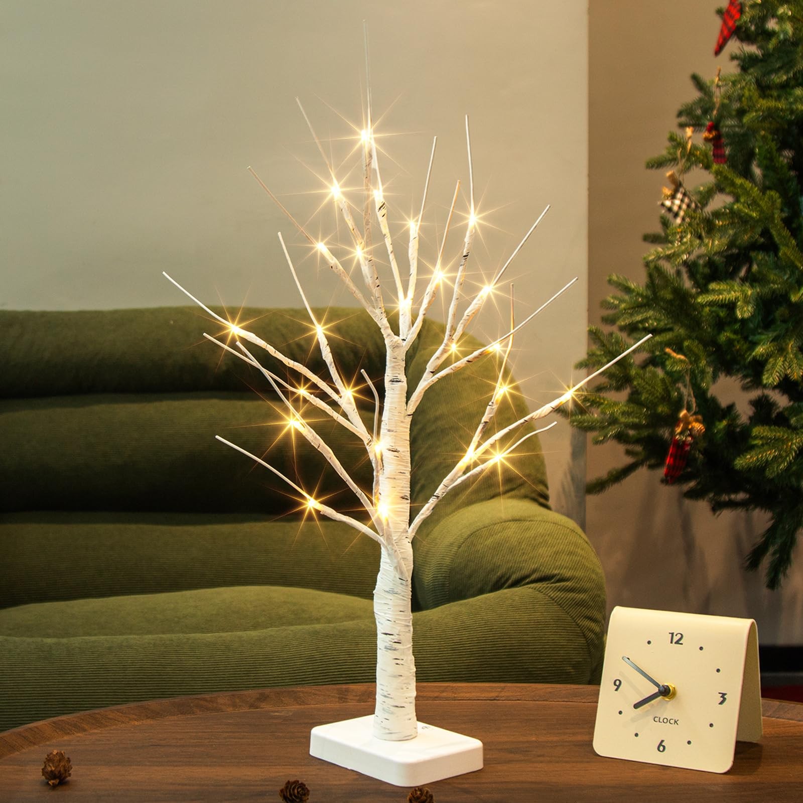 PABIPABI Lighted Birch Tree, 22” Christmas Tree with 24 LED, 1ft 10in, White