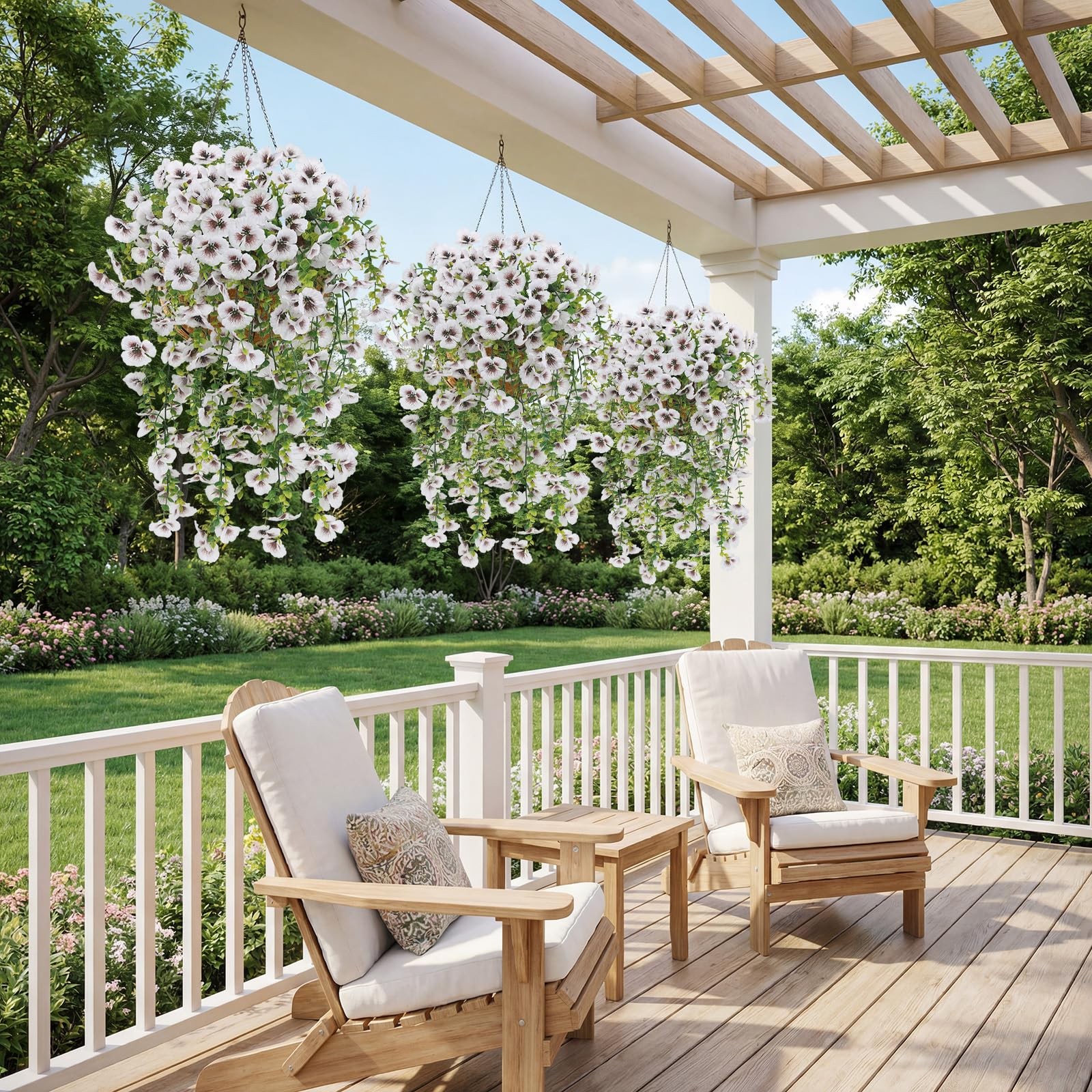 White Artificial Hanging Flowers for Outdoors, 4 PCS 29.5in UV Resistant Faux…