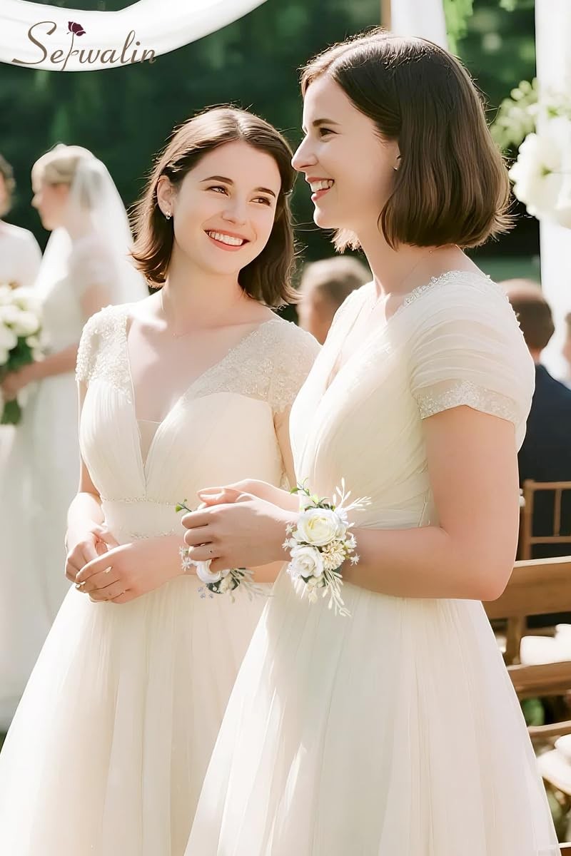 2 PCS White Wrist Corsage Wedding Wristlet Bridesmaid Artificial Flowers