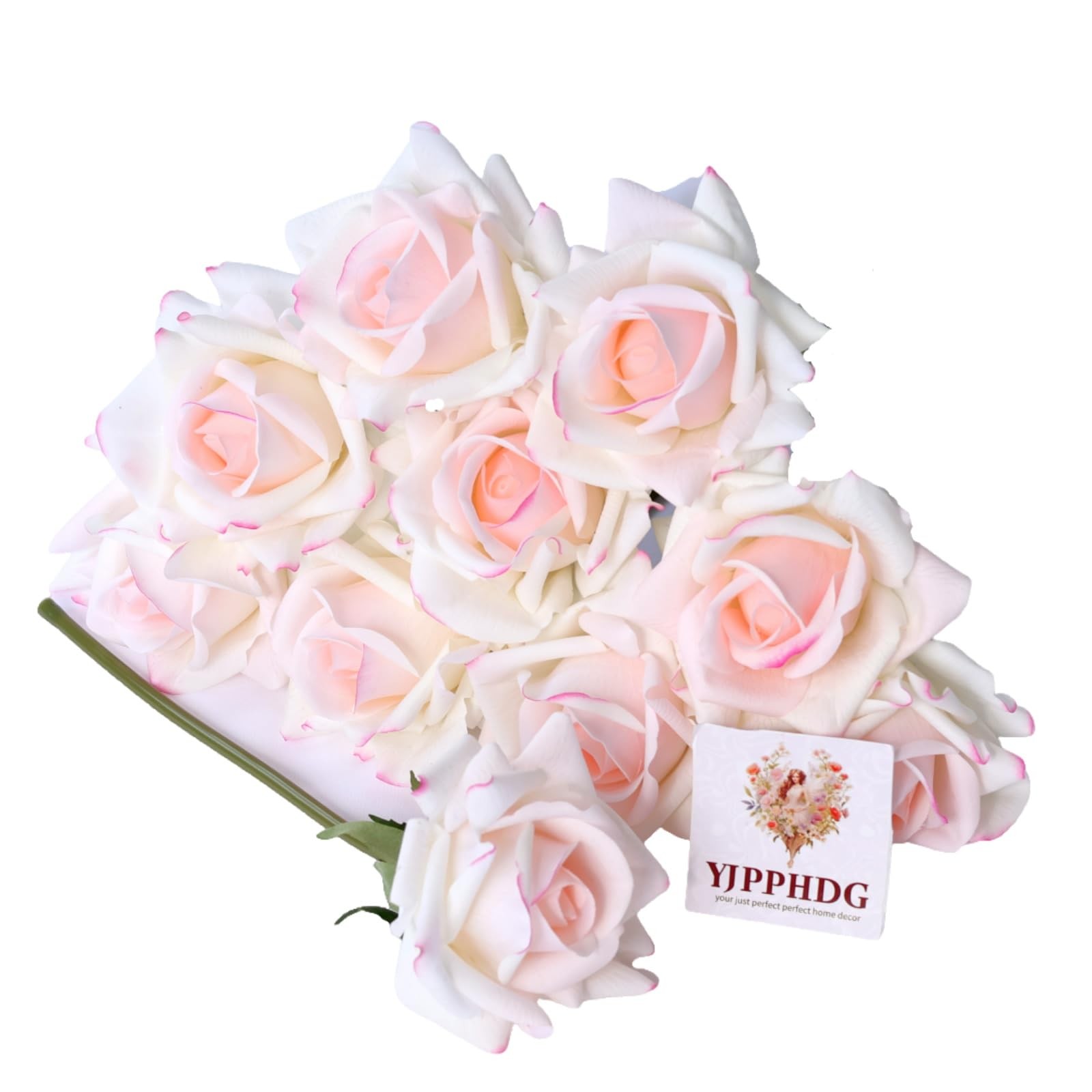 10 Pcs Light Pink Trimmed Artificial Realistic Rose Flower Home Decor Bouquet