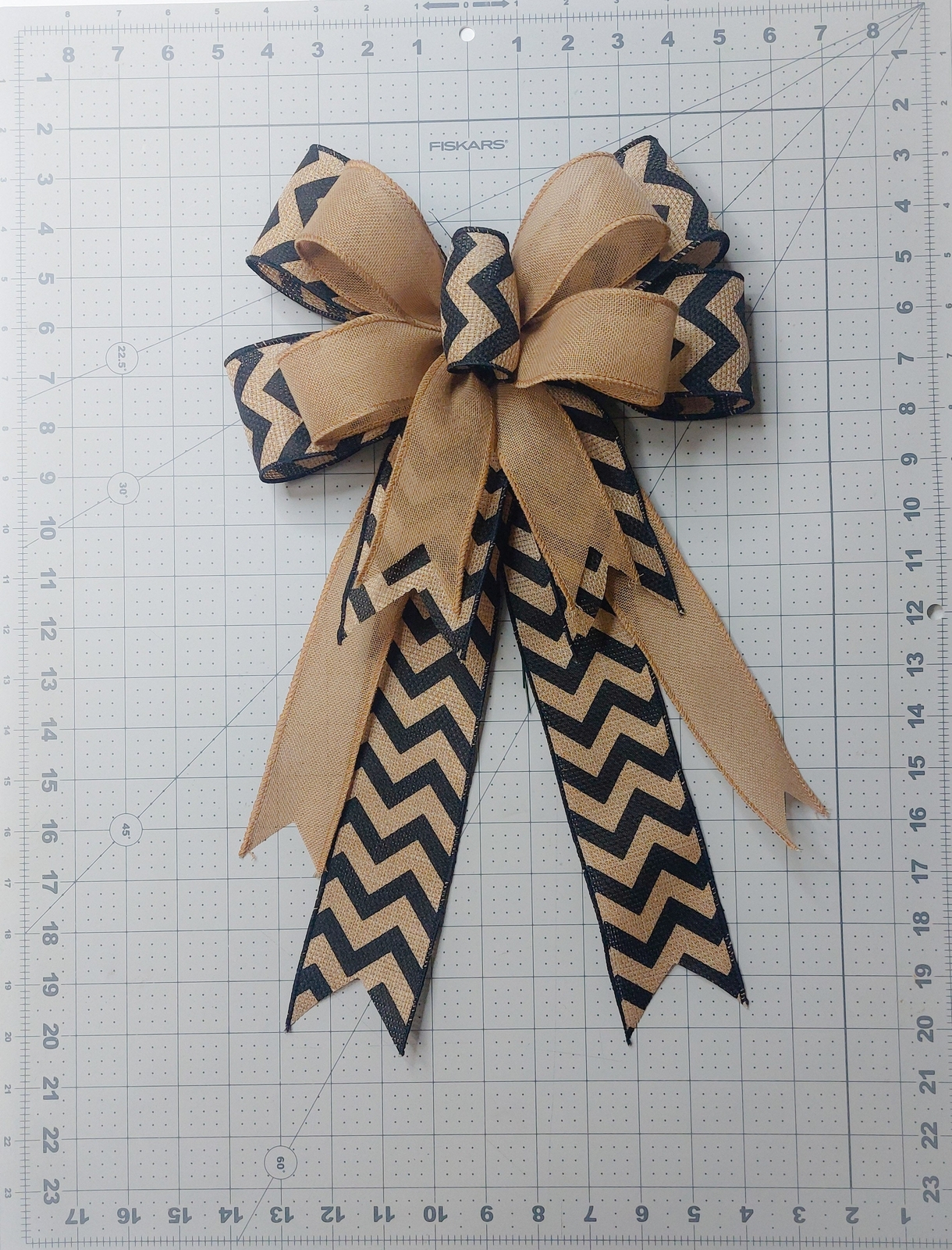Beige and Black Chevron Wreath Bow