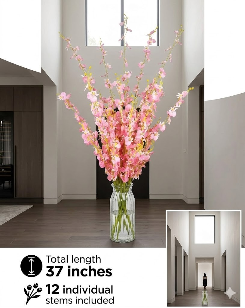 12pcs 37″ Artificial Dancing Lady Orchids Flowers Silk Tall Floral Stems