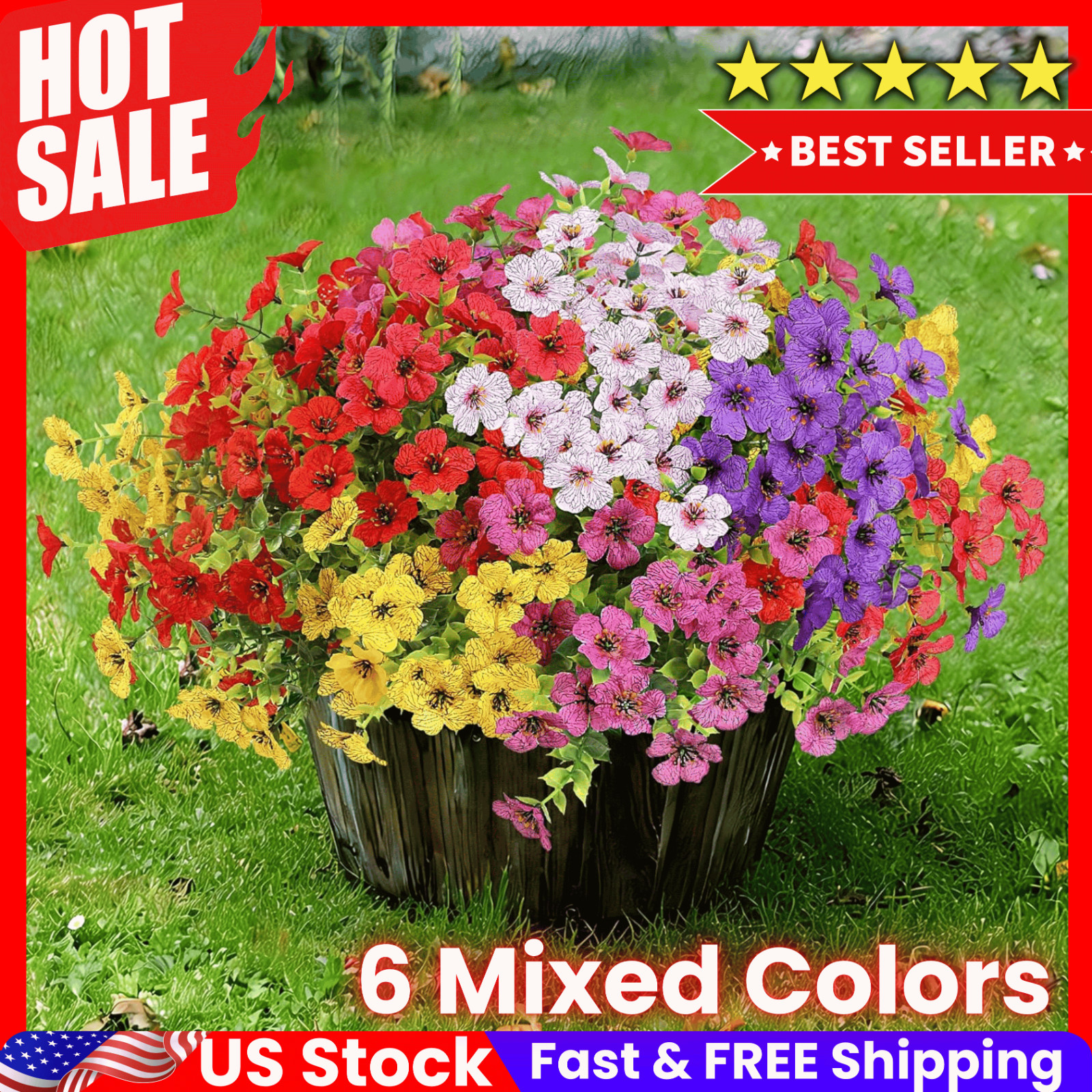 Artificial Flowers for Outdoors 12 Bundles Realistic Faux Plants UV Resistant…