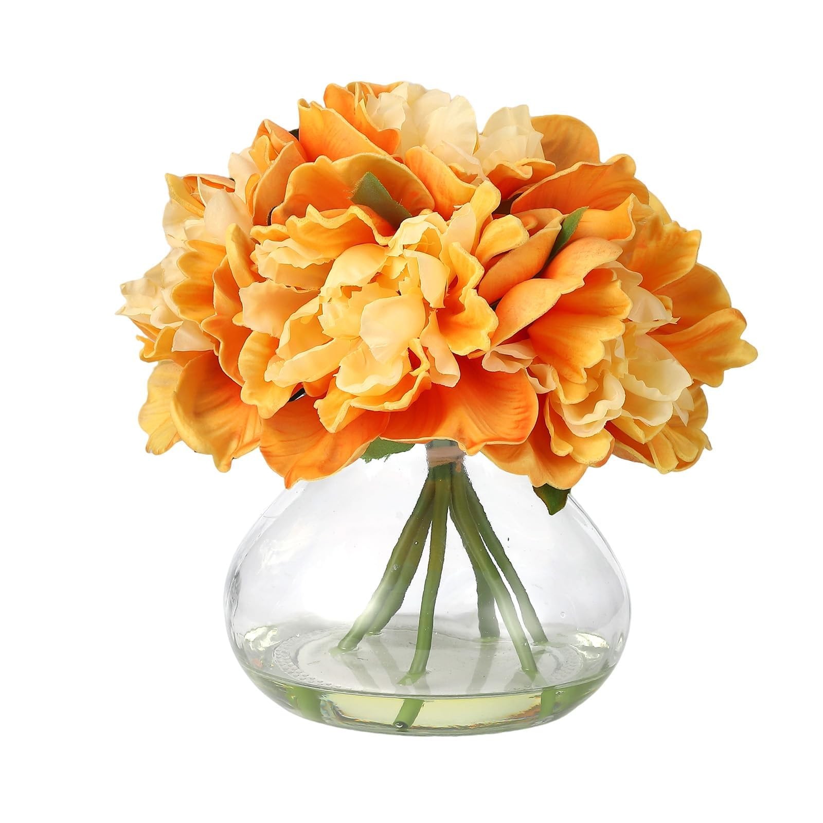 Orange Peony Bouquet in Glass Vase 6 Piece Artificial Flower Arrangement wit…