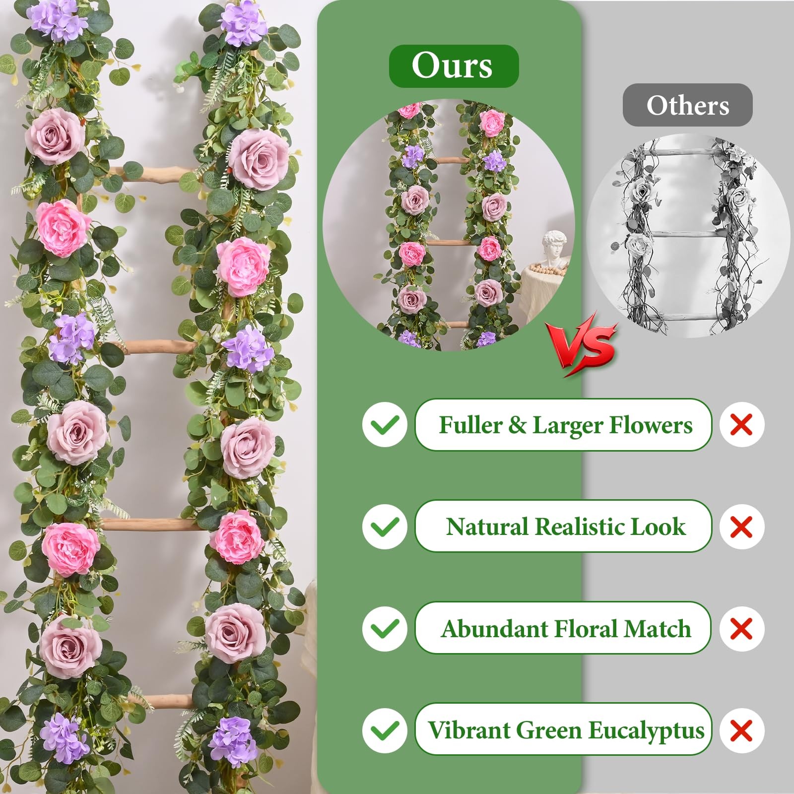 Livole 6 FT Artificial Flower Garland Real Touch Fake Pink Floral Rose Peony …