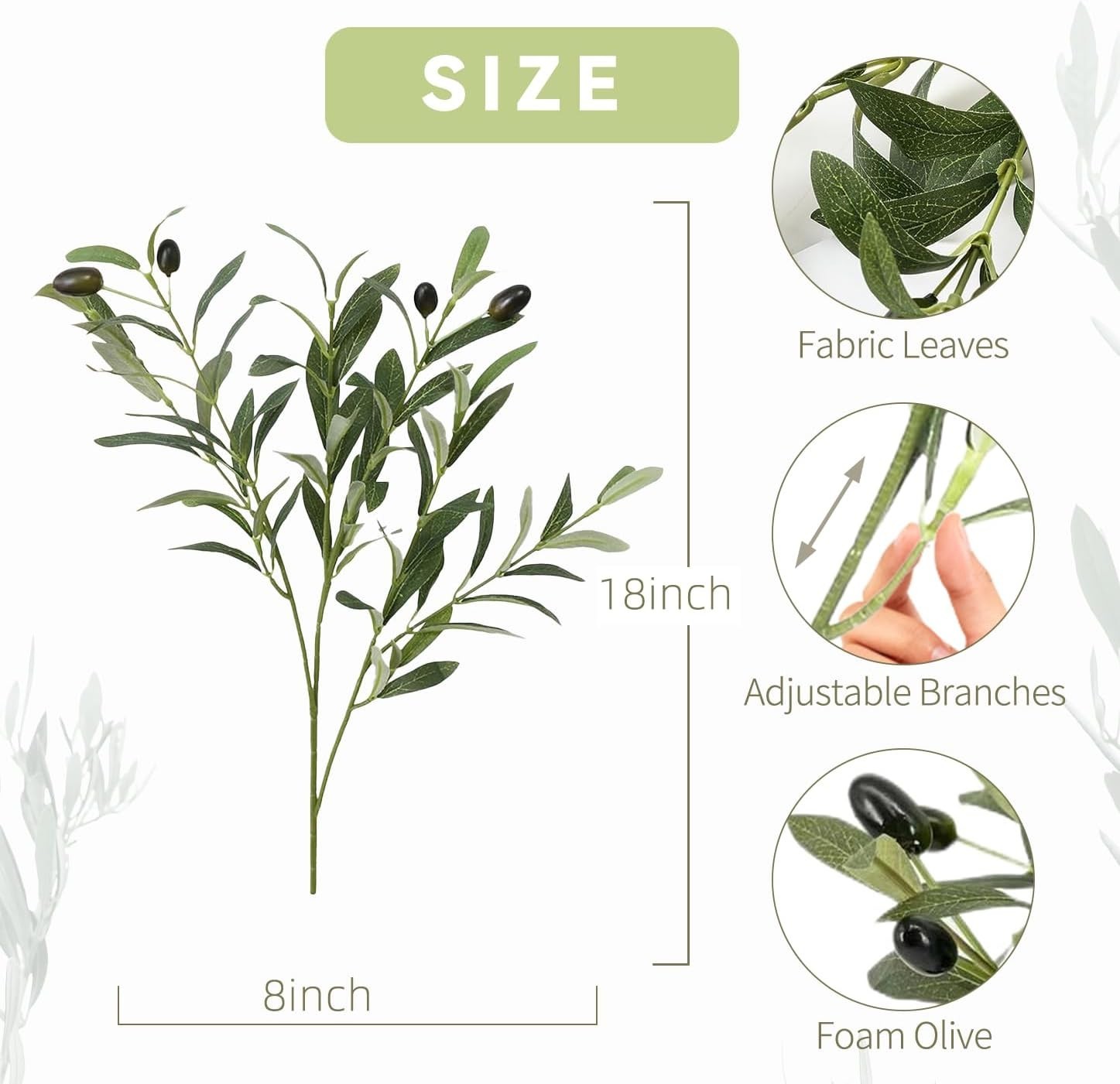 10 PCS 18 Inch Faux Olive Branches for Vases – Realistic Faux Olive Tree Stem…