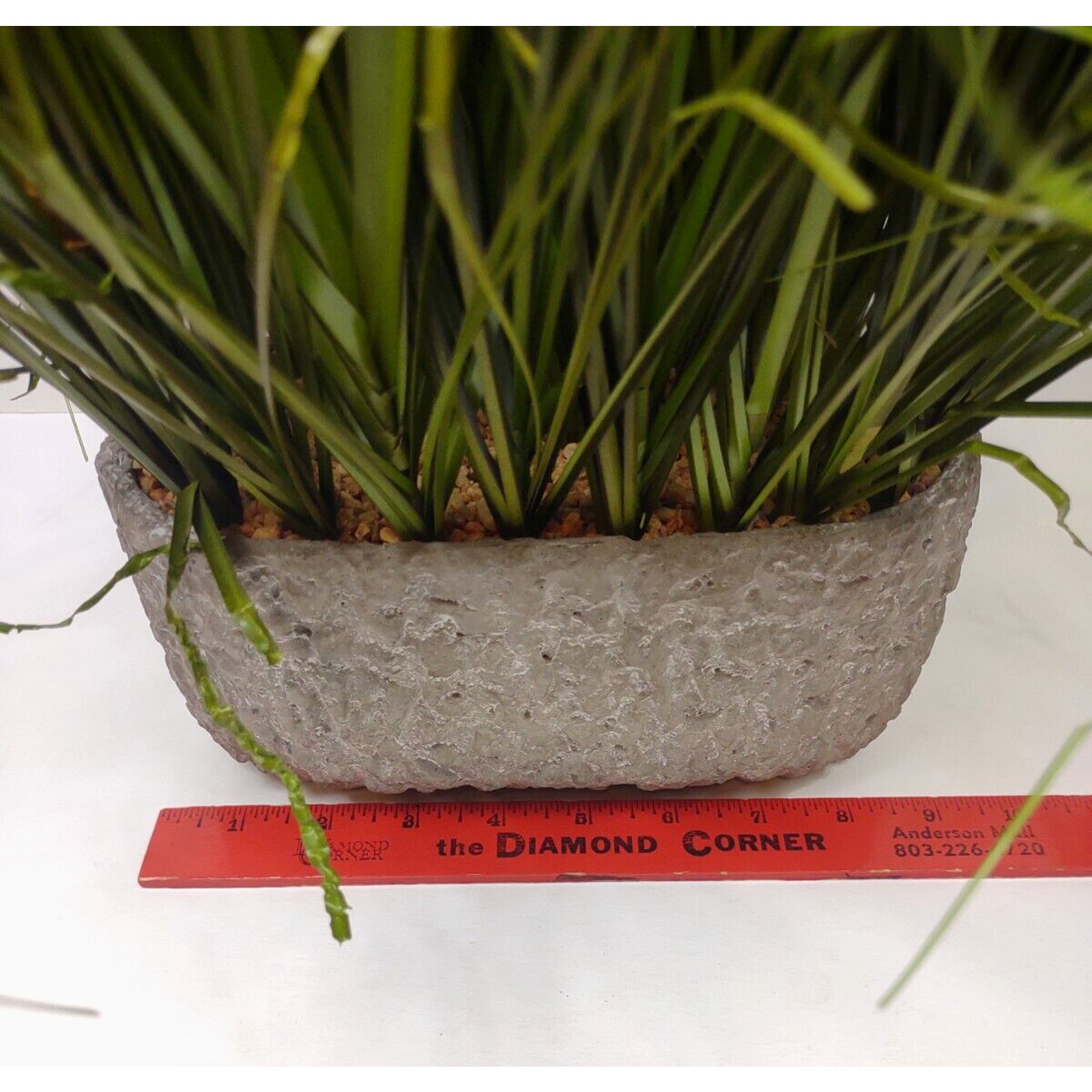 Faux Grass Center Piece Arrangement Rock Filled Cast Textured Vase 24” Tall