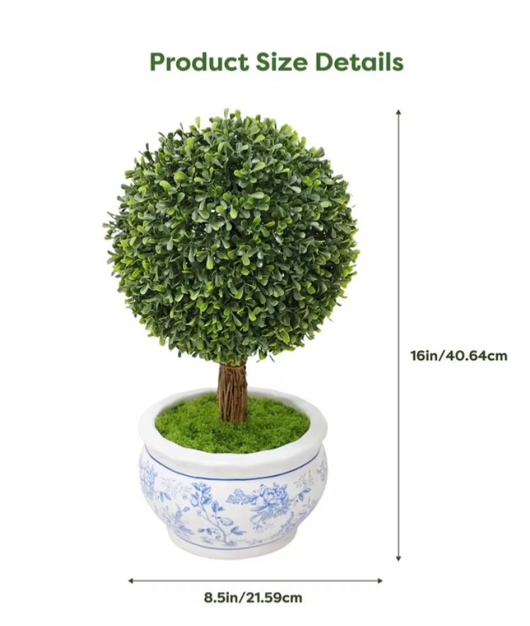 My Texas House Boxwood Artificial 16″ Topiary in Floral Pot NEW
