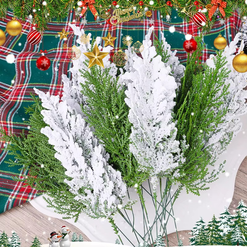 Artificial Snowflake Pine Branches Christmas Fake Green Plants Pine Leaves DIY G