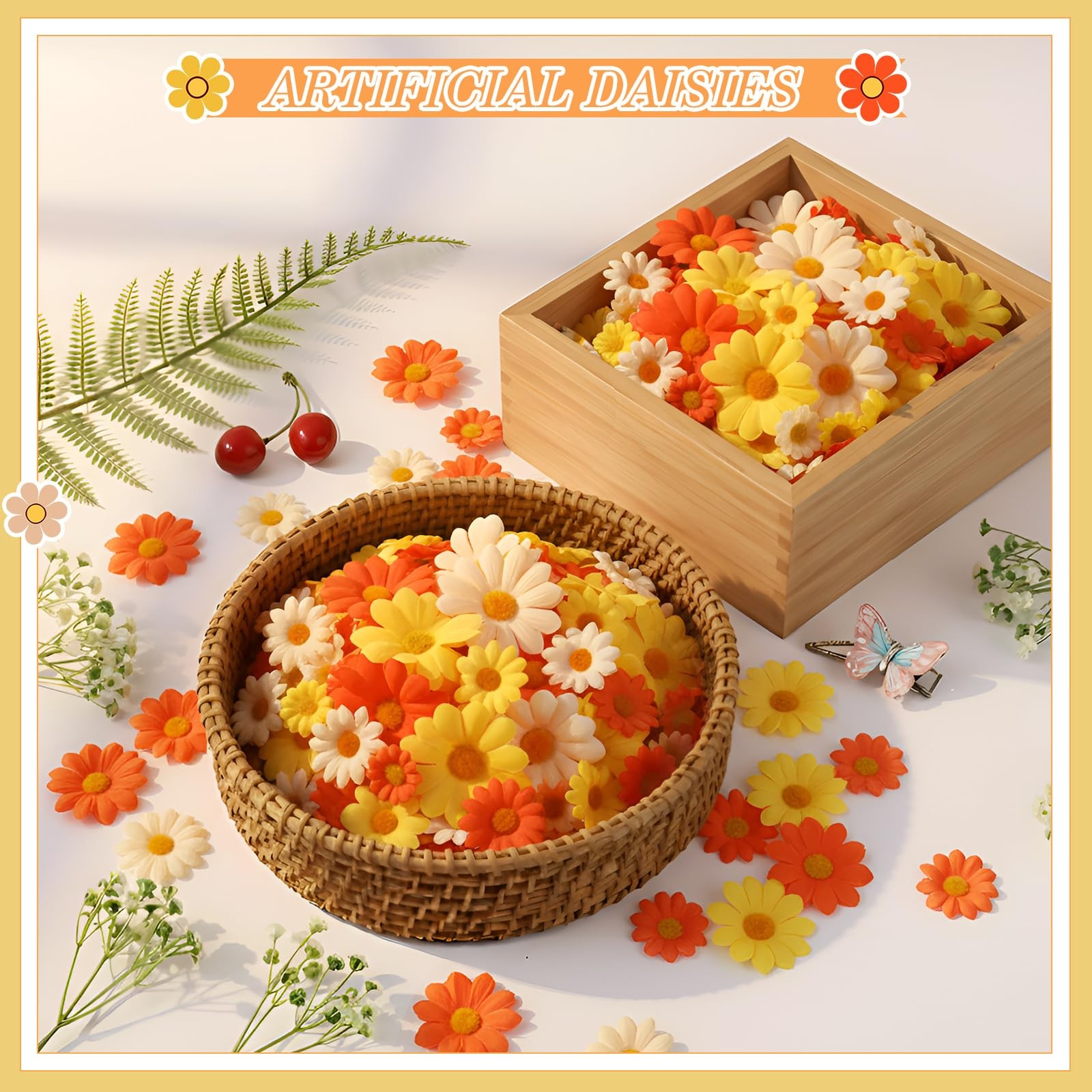 240 Pcs Artificial Daisy Flower Heads Bulk, Multi Color Fake Silk Mini Faux D…