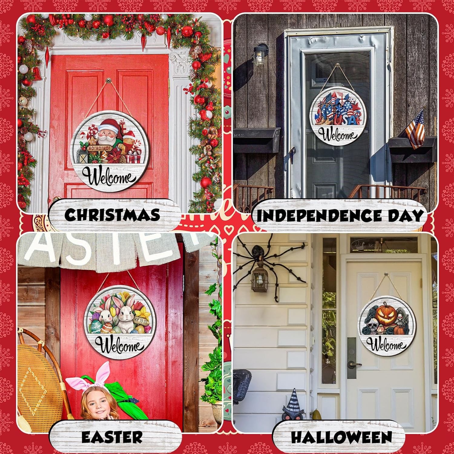 17 pcs 12 inch wooden welcome sign rustic magnetic seasonal decor for door