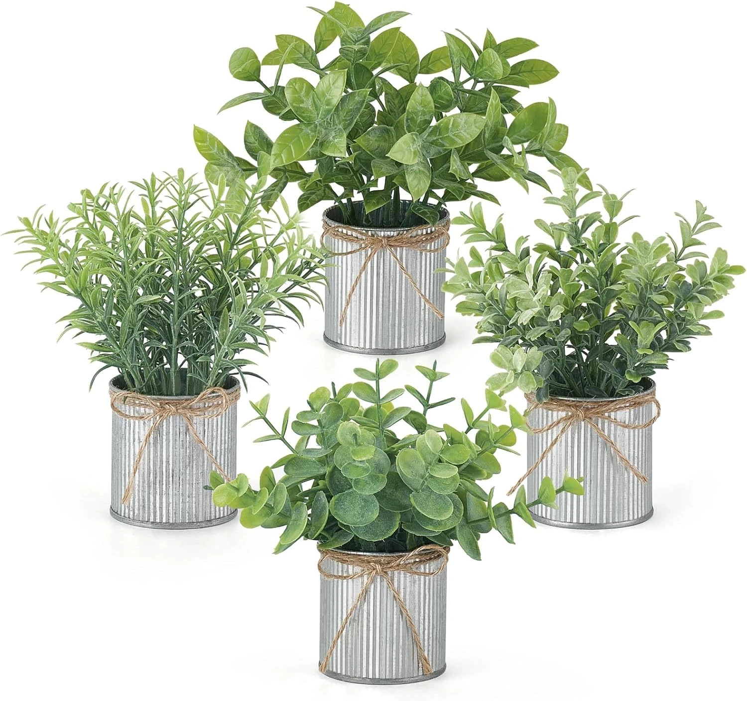 4 Packs Small Fake Plants in Farmhouse Galvanized Pots Table Centerpiece Mini