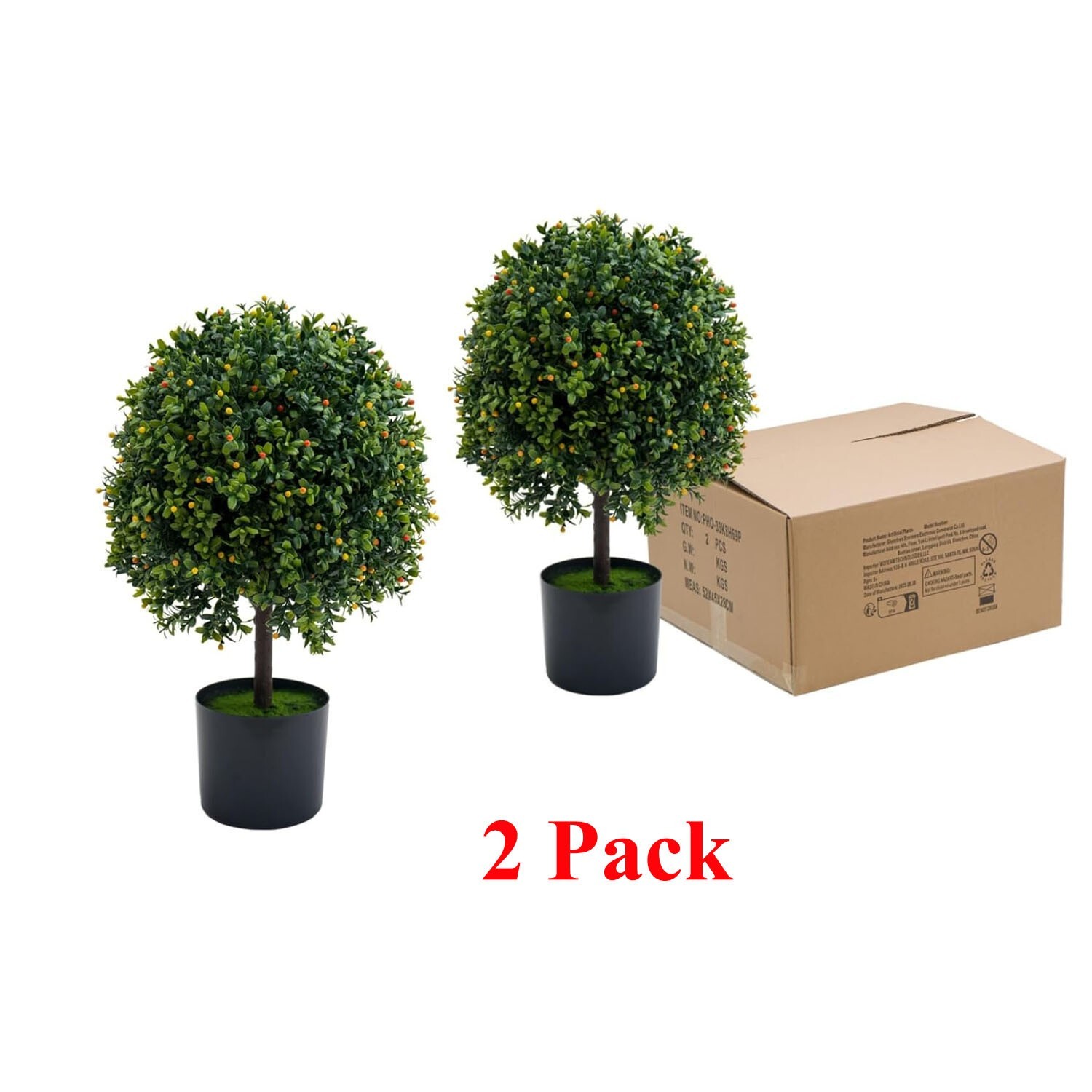 Artificial Topiary Triple Ball Boxwood Tree 2 Pack Fake Topiaries Trees 19.69in