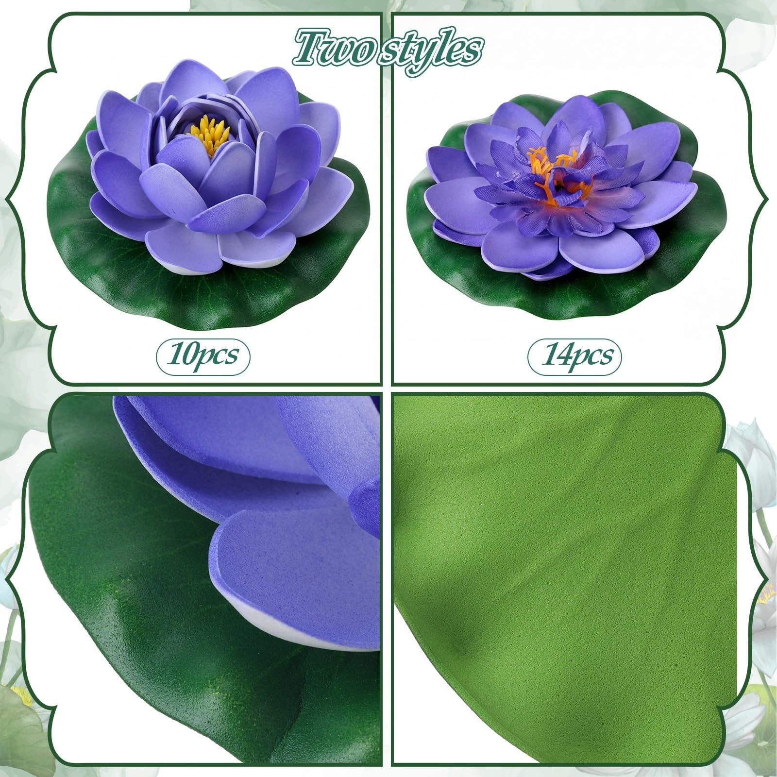 24 Pcs Floating Foam Lotus Flowers & Lily Pads – 14 Colors, Pond Decor, Garden O