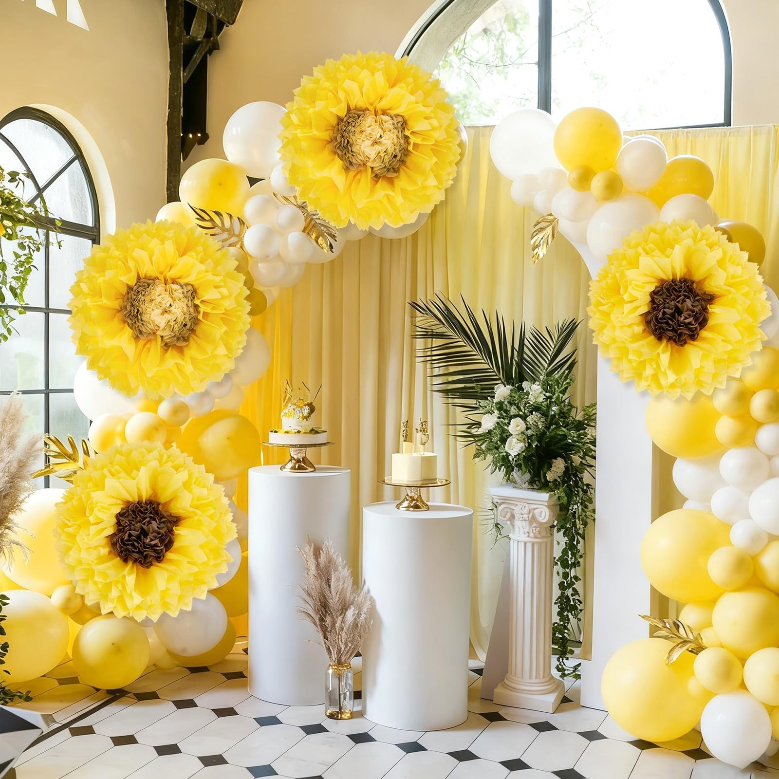 Sunflower Tissue Paper Flowers 19″ Giant Yellow Wall Pom Poms Hanging Decor