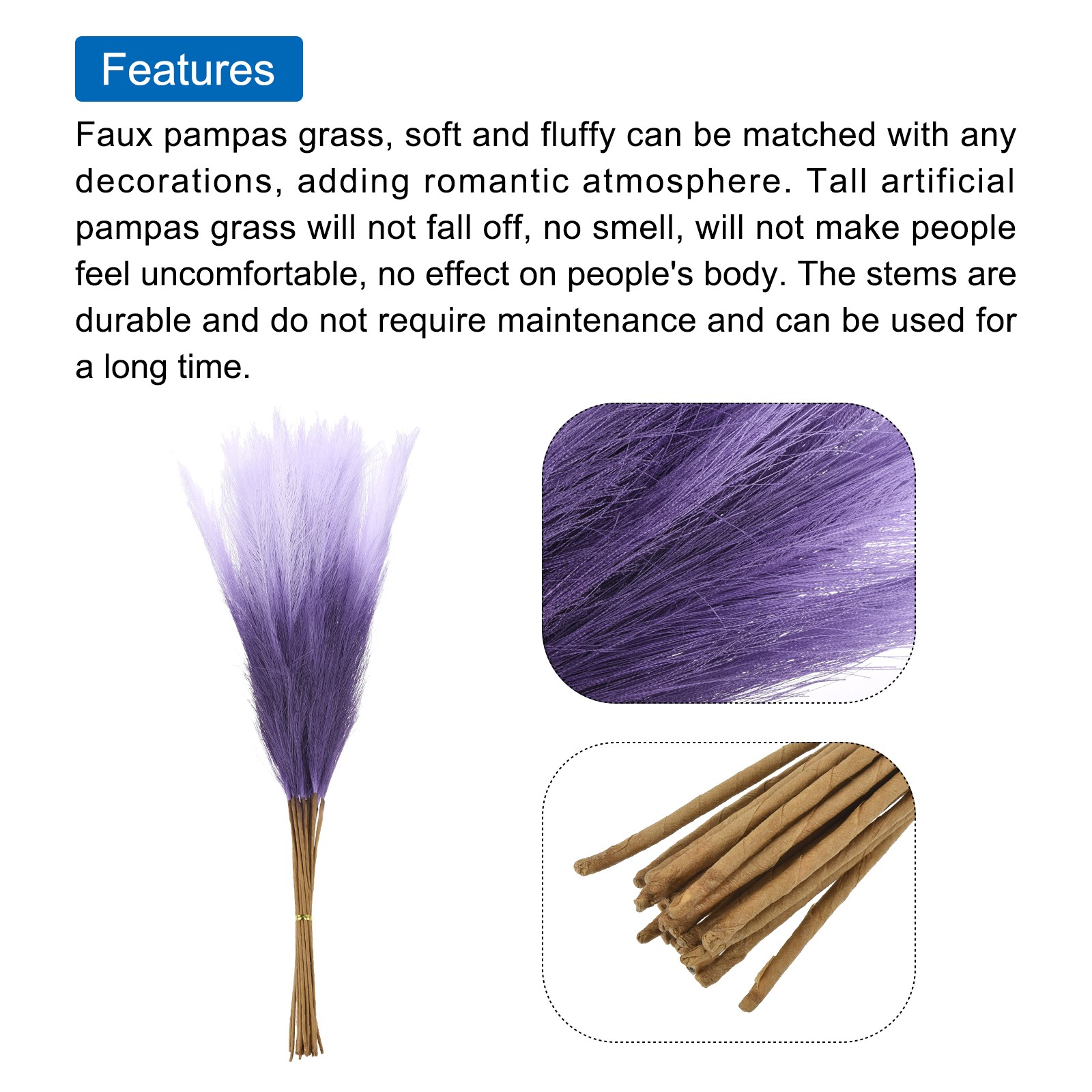 20Pcs Faux Pampas Grass,21″/55cm Fake Pampas Grass Decor,Gradual Purple