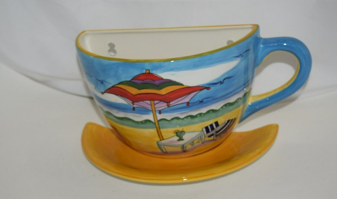 BEACH THEME ANNE ORMSBY LARGE TEA CUP WALL VASE PLANTER SIGNED BAUM BROS