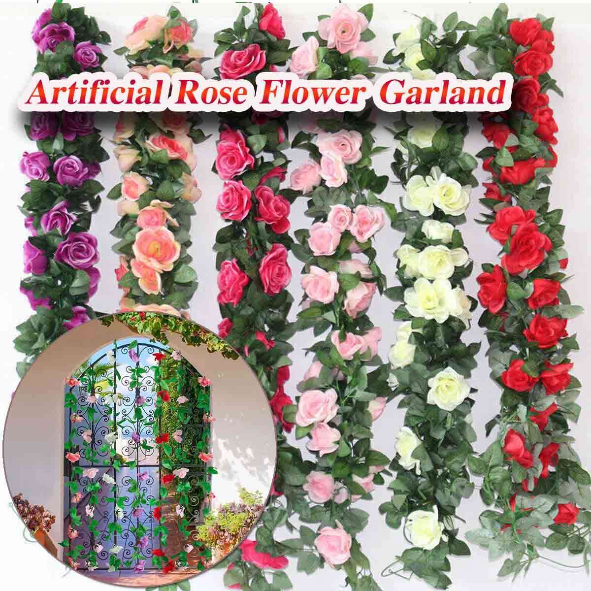 Artificial Flowers Silk Rose Flower Vine Ivy Hanging Wedding Garland Decor 7.5Ft