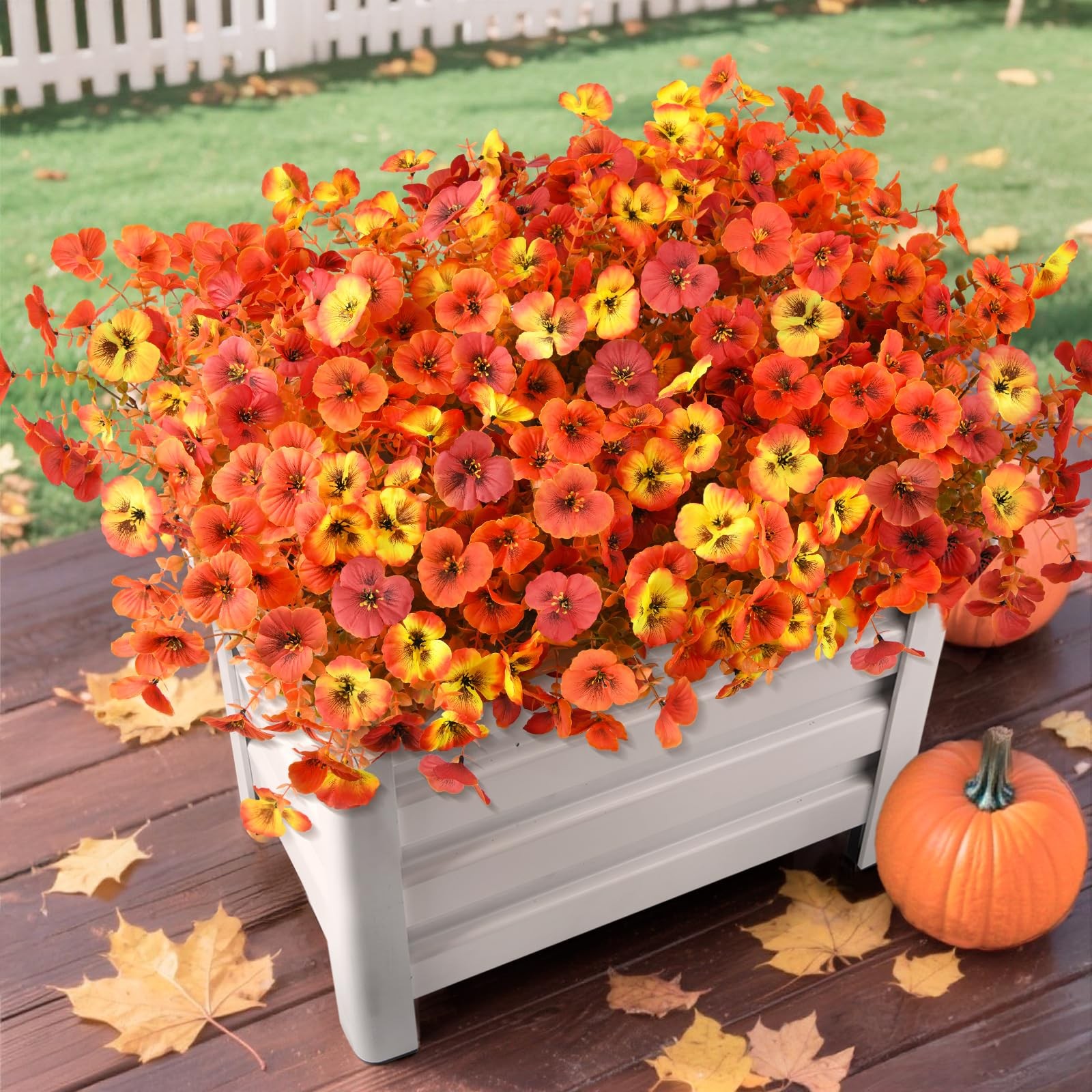 INQCMY Artificial Fall Flowers Faux Pansies Mums 12 Bundle 14″ Red Orange Yellow